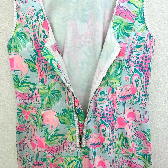 Lilly Pulitzer Mila Dress Seasalt Blue Animal Parade Scallop Trim Pink Size 6 - Picture 9 of 14